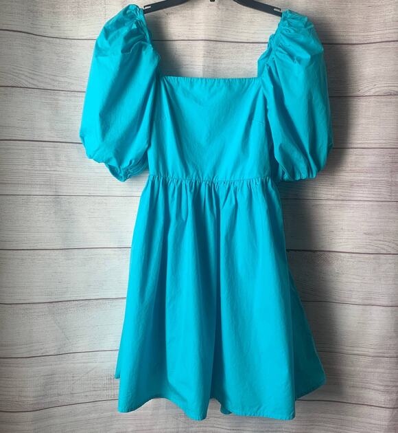 a new day Dresses & Skirts - A New Day Blue Puff Sleeve Dress On or Off Shoulder Cutout Back Size Small